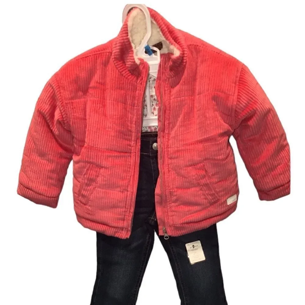 KIDS  24 Months 3 Piece “7 For All Mankind” With Pink Coat Flowered Top …